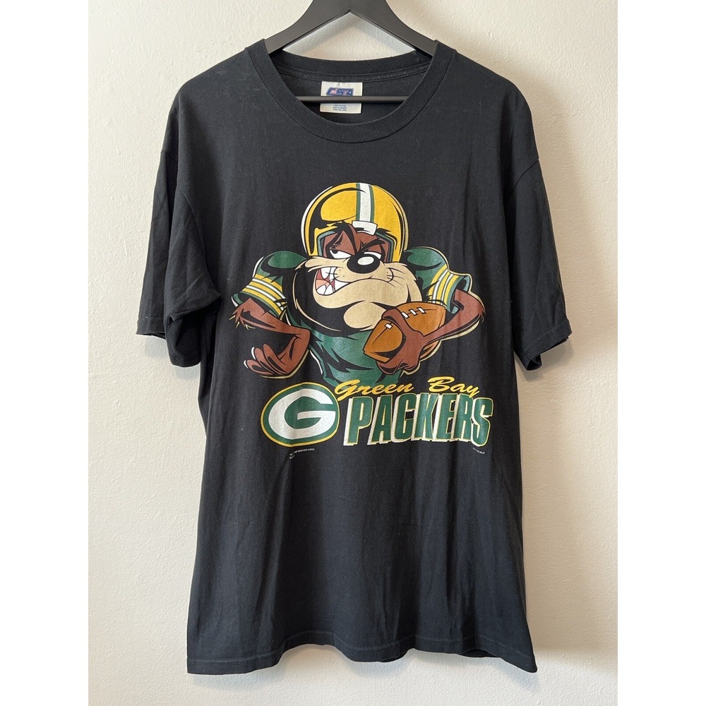 Vintage 90s Green Bay Packers Looney Tunes Taz T Shirt NFL Green Size L
